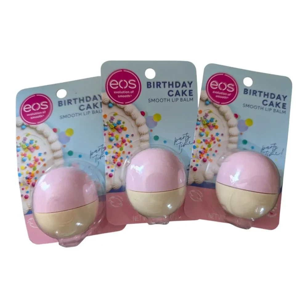 3X EOS 0.25 Oz Birthday Cake Smooth Lip Balm Set Of Three New